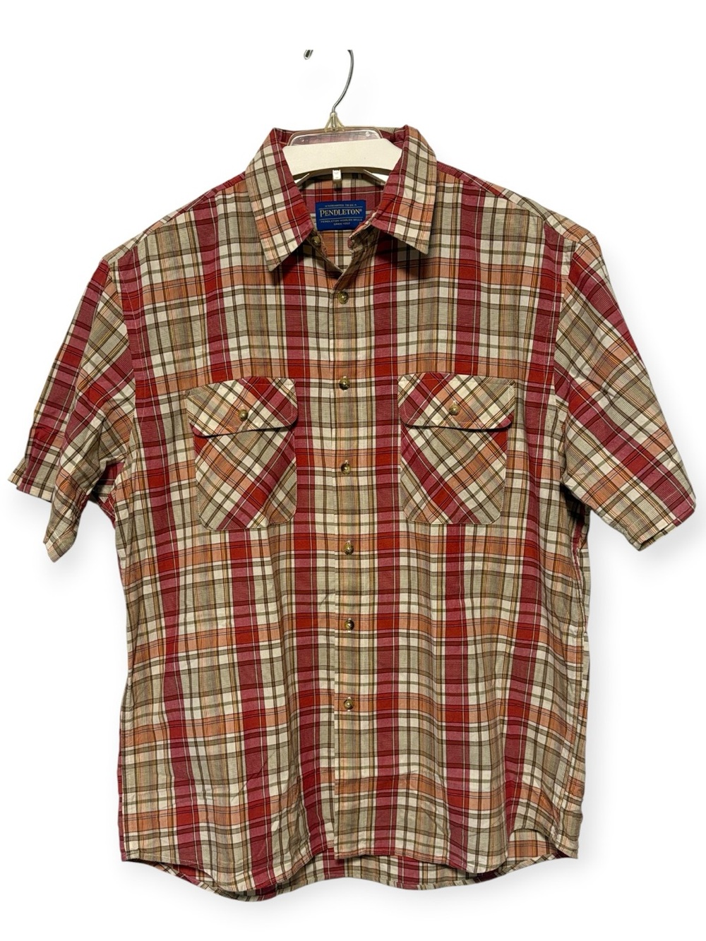 PENDLETON Hiker Shirt Red Plaid Short Sleeve Button Up Men's Large - Picture 9 of 10